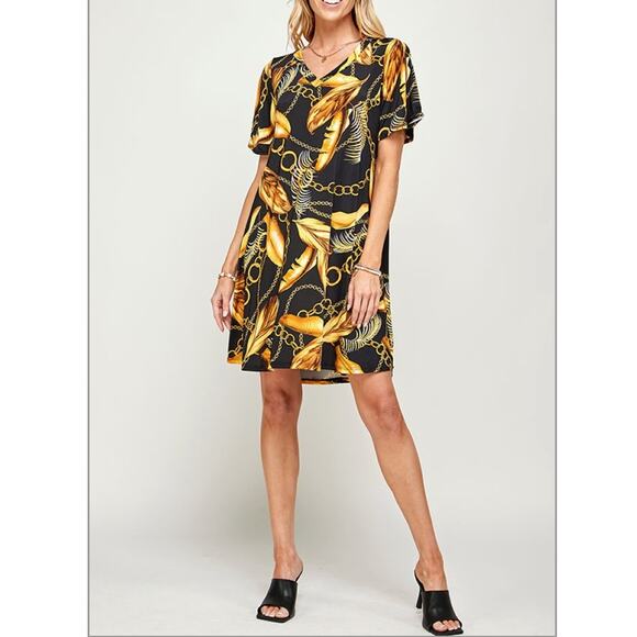 NWT Black and Gold Chain Dress Size Large - Picture 1 of 7